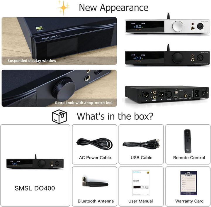 SMSL DO400 Full Balanced DAC Kopfhörer Amp ES9039MSPRO XMOS-XU316 USB MQA DAC Bluetooth 5.1 LDAC USB