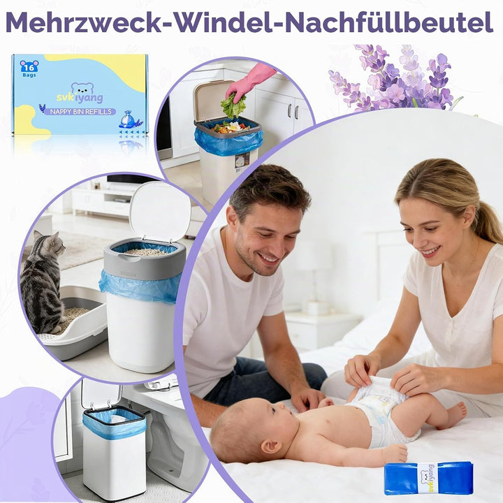 16 Stück Windeleimer Nachfüllkassetten, 7-Lagiges Antibakterielles und Desodorierendes EVOH-Material
