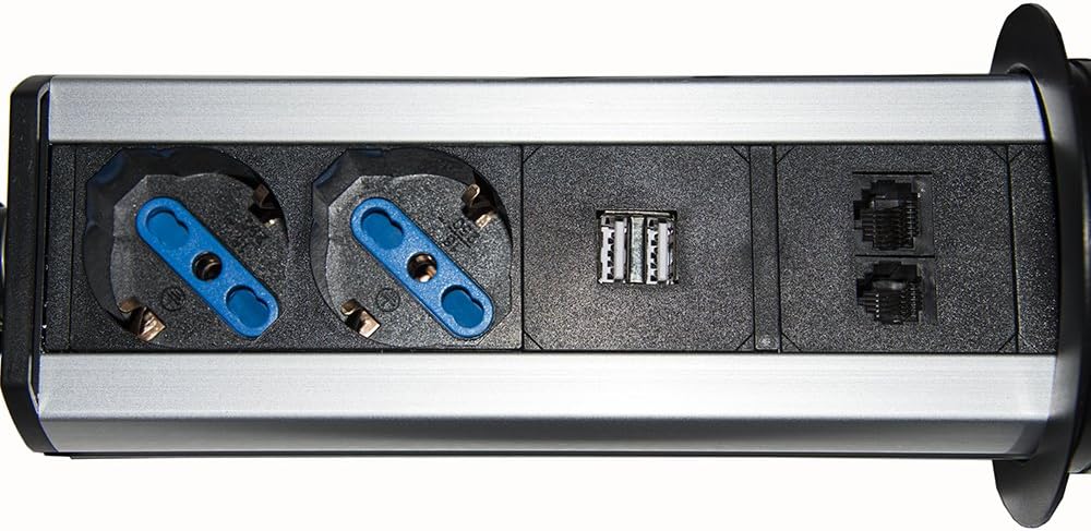 LINK lkmpt02 versenkbare Tischsteckdose mit 2 Steckdosen 16 A Weiblich ITA/Schuko, 1 RJ45, 1 RJ11, 2
