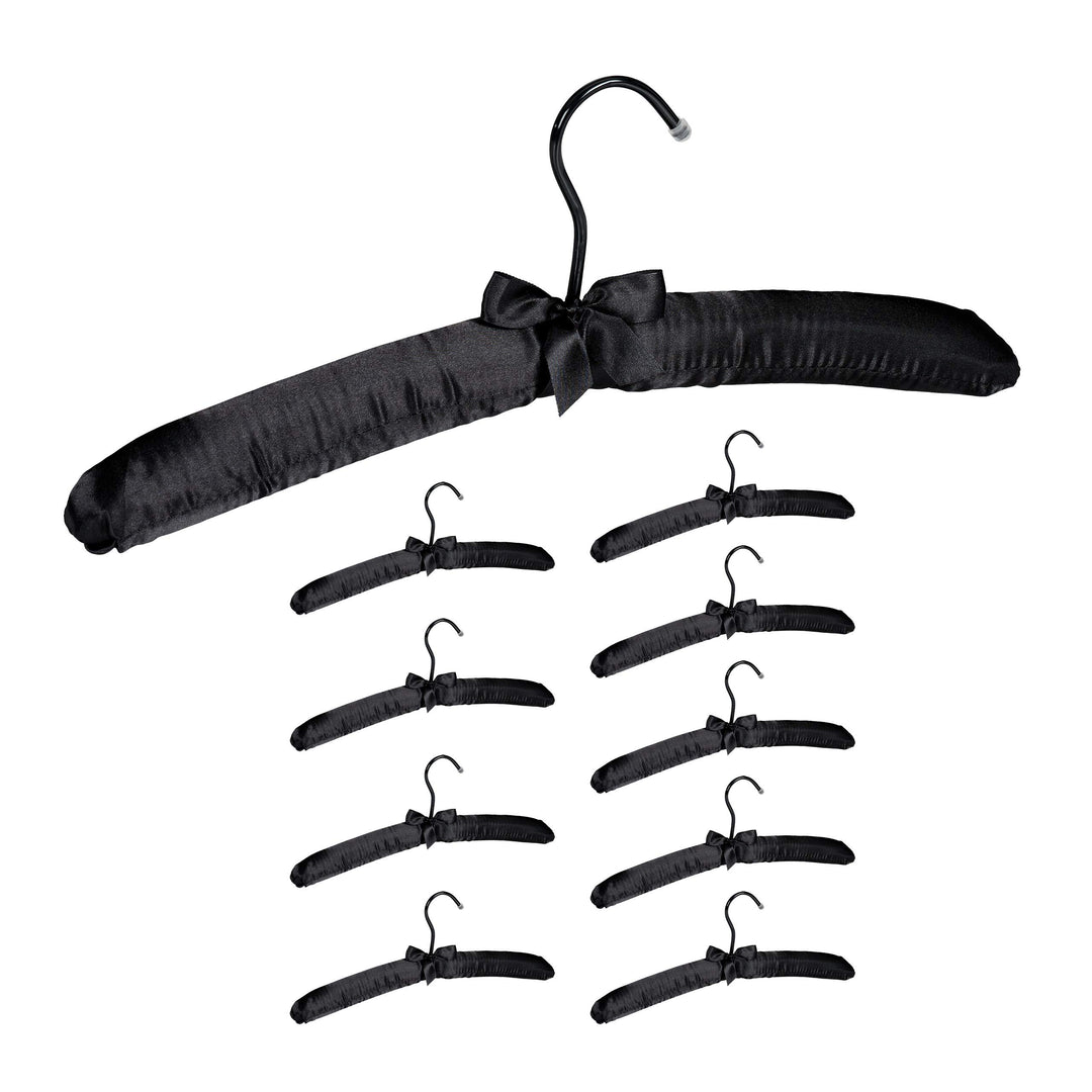 Relaxdays Kleiderbügel Satin, im Set, weich gepolstert, 360° drehbarer Haken, dekorative Schleife, 3