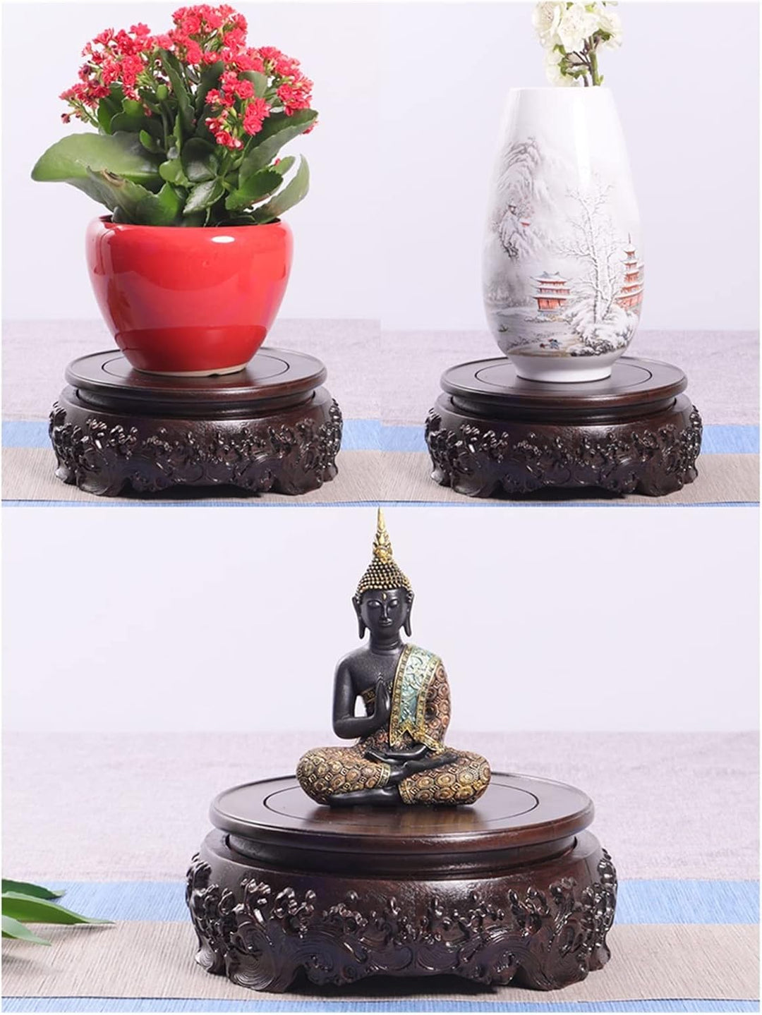 WENMENG2021 Bonsai Ständer Hölzerne Vase Base Carved Base Buddha Statue Stein Pflanze Display Stand