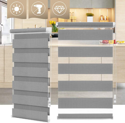 OBdeco Doppelrollo Duo Rollo Klemmfix ohne Bohren B80cm x H150cm(Stoffbreite 76 cm) Grau für Fenster