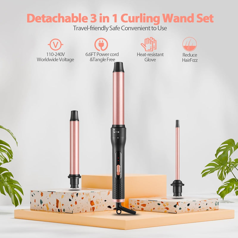 Haglater Lockenstab 3 in 1 Multifunktions Austauschbare Keramikbeschichtung Curling Iron, Lockenstäb