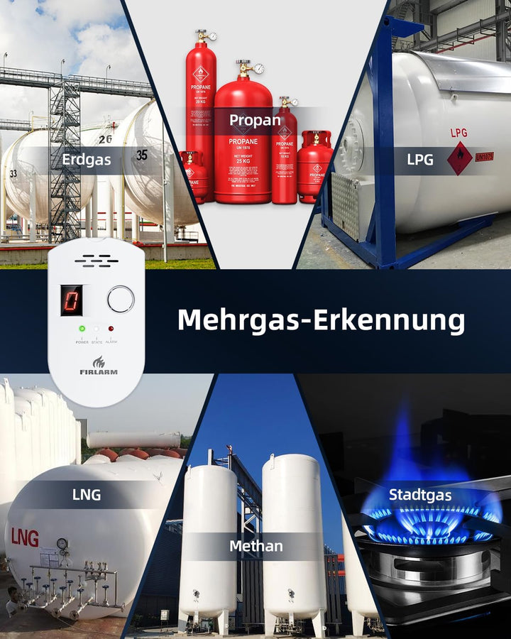 Firlarm - Gasmelder für den Haushalt stadtgas, Methan Propan Butan Erdgas Flüssiggas Stadtgas Alarm,