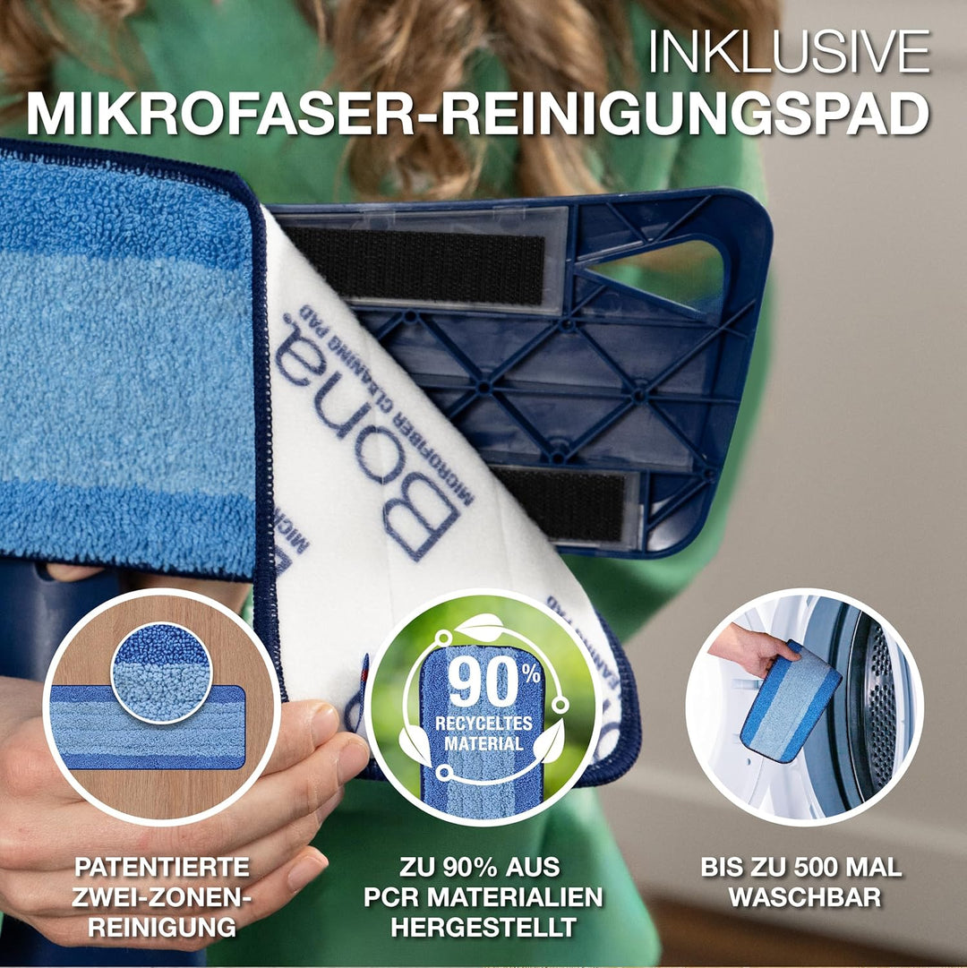 Bona Bodenwischer mit Teleskopstiel - Höhenverstellbarer Wischmopp mit Mikrofaser Wischpad, Parkettr