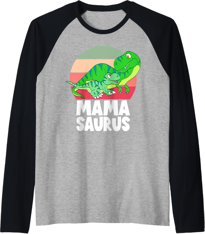 Mamasaurus Dinosaur Mama T-Rex Mom Sunset Family Matching Raglan