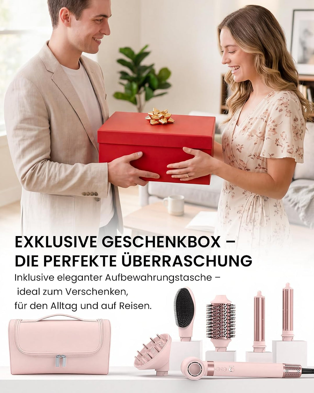 MESCOMB 6-in-1 Airstyler, Hairstyler mit Auto-Wrap Lockenstab &amp; Föhnbürste Rosa Perlato, Rosa Perlat