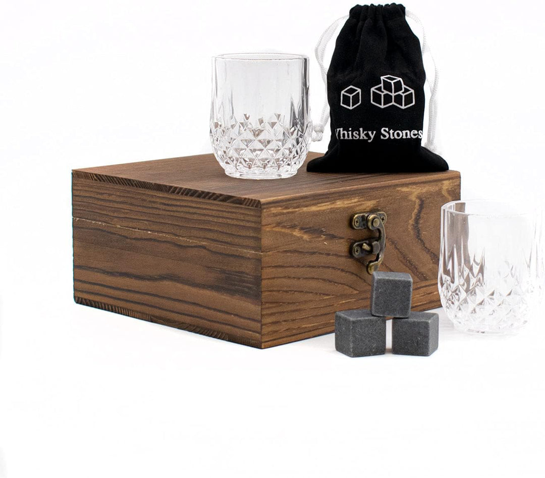 TRIXES Kleine Whiskey-Gläser-Geschenkbox – Whiskey-Gläser, Steine, Untersetzer und Zangen-Set – Gesc