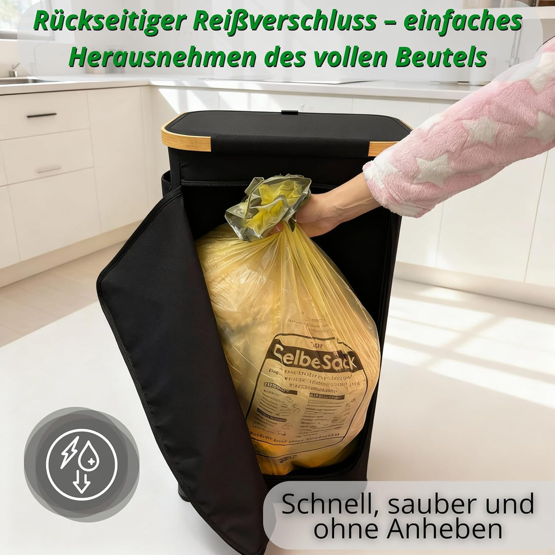 Gelber Sack Ständer 80L – für 62×90 cm Gelbe Säcke – Mülleimer mit Deckel - Müllsackständer für Gelb
