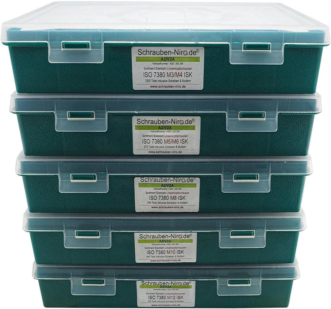 Sortiment M12 ISO 7380-1 Edelstahl A2 (V2A) Flachrundkopfschrauben Innensechskant - Set bestehend au