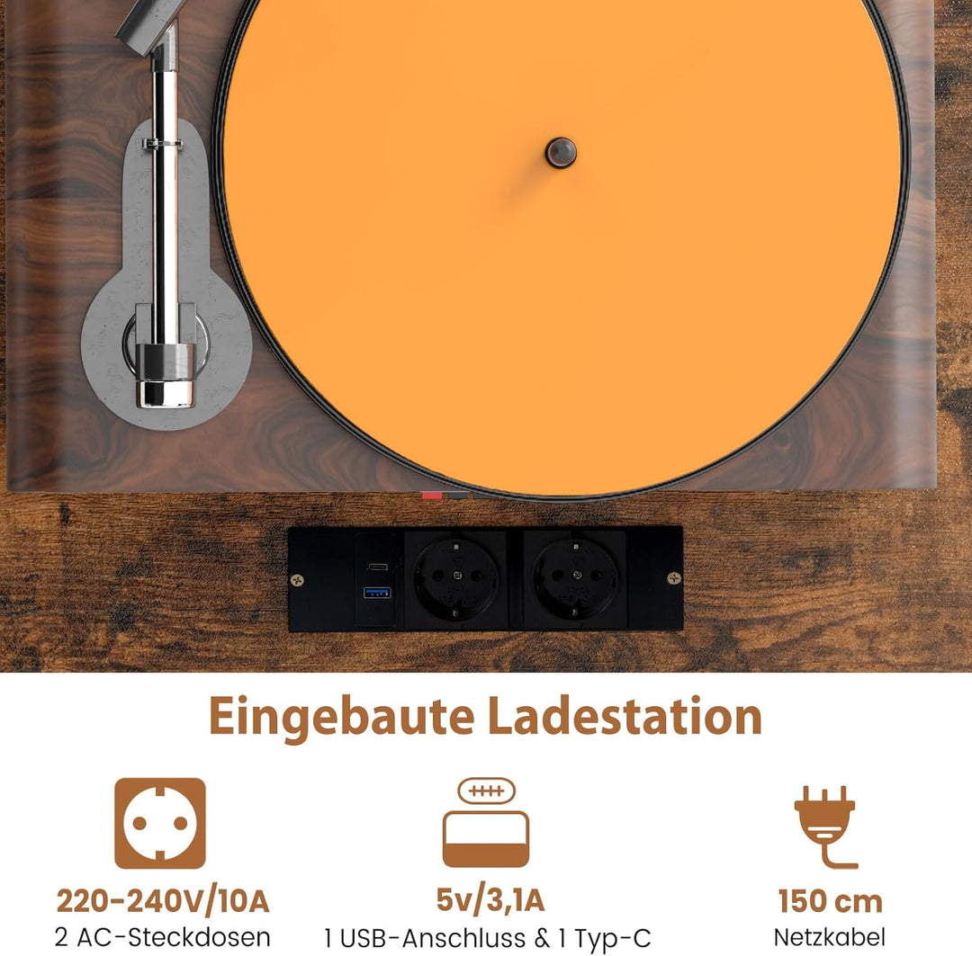GOPLUS Plattenspieler Ständer, Plattenspieler Tisch mit Ladestation & Stauraum, Schallplattenhalter