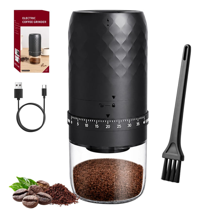 Kaffeemühle Elektrisch, tragbar mit Kegelmahlwerk und 5 einstellbaren Mahlgraden, USB Schnellladung