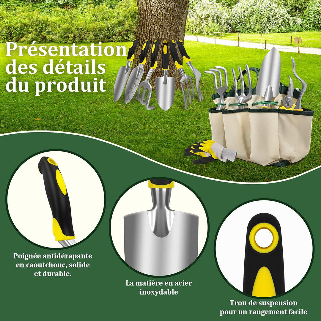 QRD Gartengeräte Set 8 in 1 Gartenwerkzeug mit Aufbewahrungstasche Gartenschaufel mit Gummigriff Gar