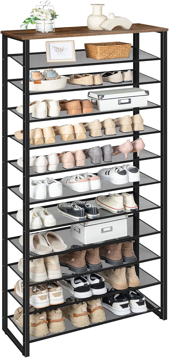 HOOBRO Grosse Schuhregal, 12-stöckiges Schuhablage, Schuhschrank hoch, für 35-45 Paar Schuhe, Metall
