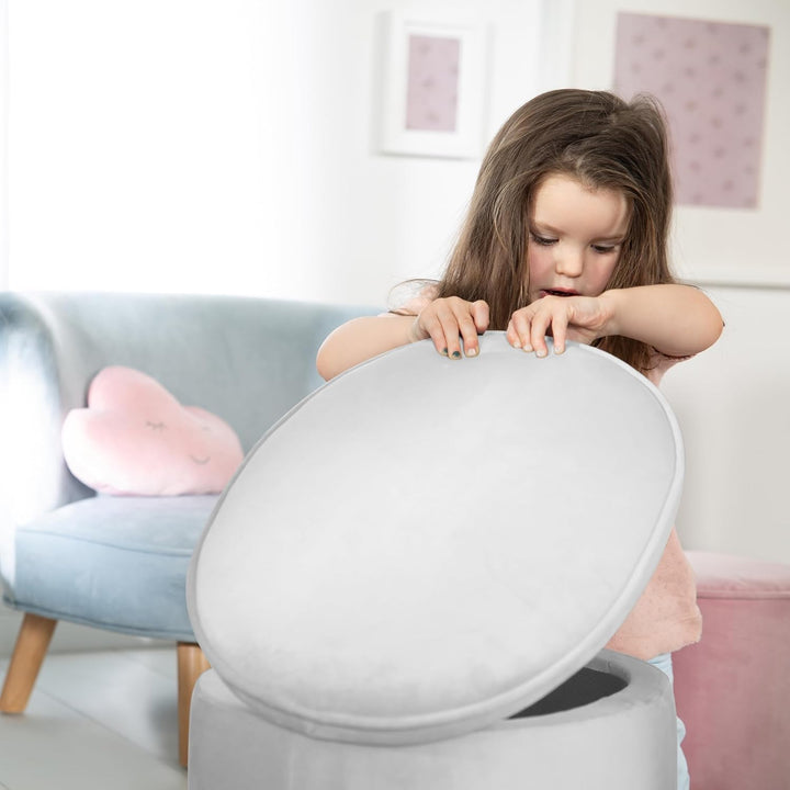 roba Kinderhocker Lil Sofa mit Stauraum - Ovaler Hocker in grauem Samtstoff - Polstermöbel Pouf für