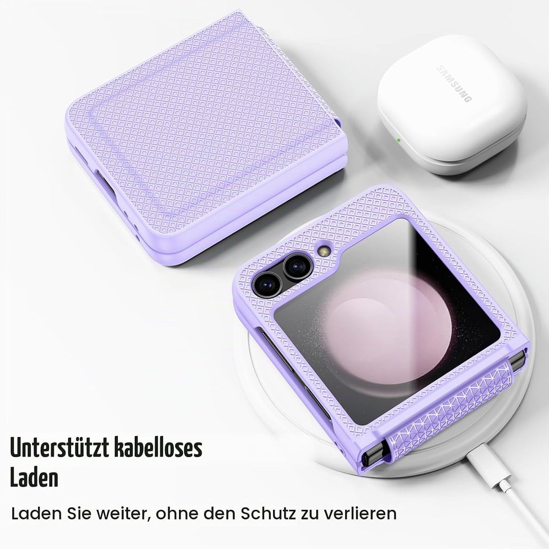 Doeshine for Samsung Galaxy Z Flip 5 Hülle mit Scharnierschutz &amp; Displayschutzfolie, Rutschfester Te