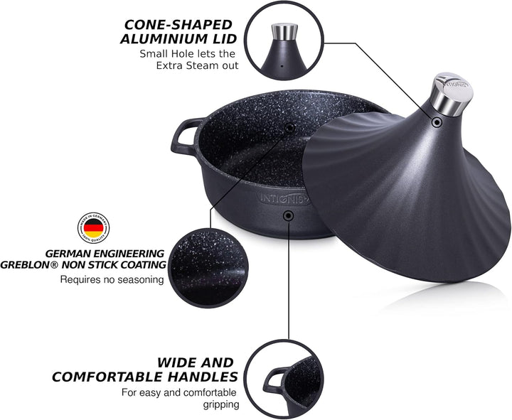 Tajine Topf Induktion 28cm / 4,2L – Marokkanischer Tagine Guss-Aluminium – Ofenfest &amp; für alle Herda