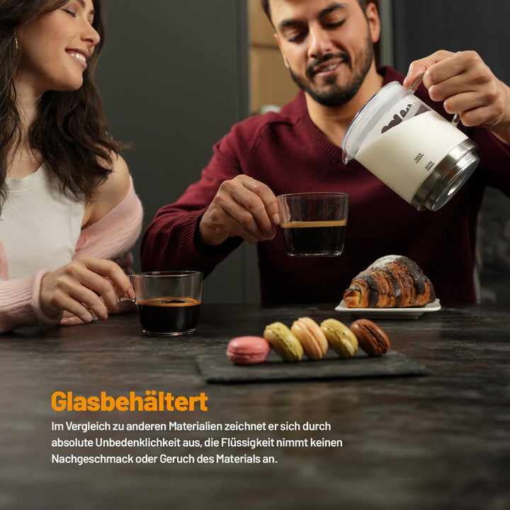 Lauben Glass Milk Frother 600BG, Milchaufschäumer mit Glasbehälter für kaltes und heisses Aufschäume