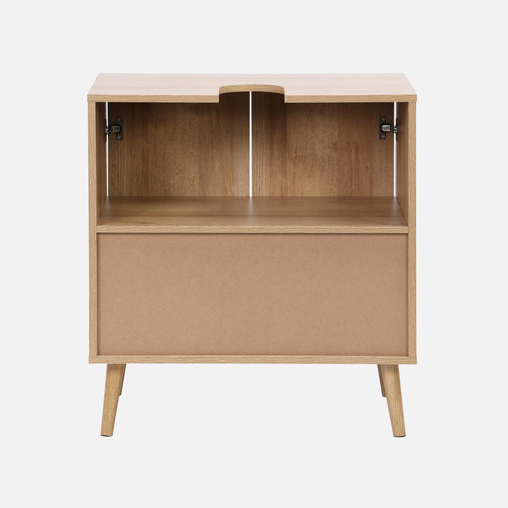 sweeek - Unterbauwaschbeckenmöbel Dekor Holz und Rattan Boho 65 x 40 x 70 cm