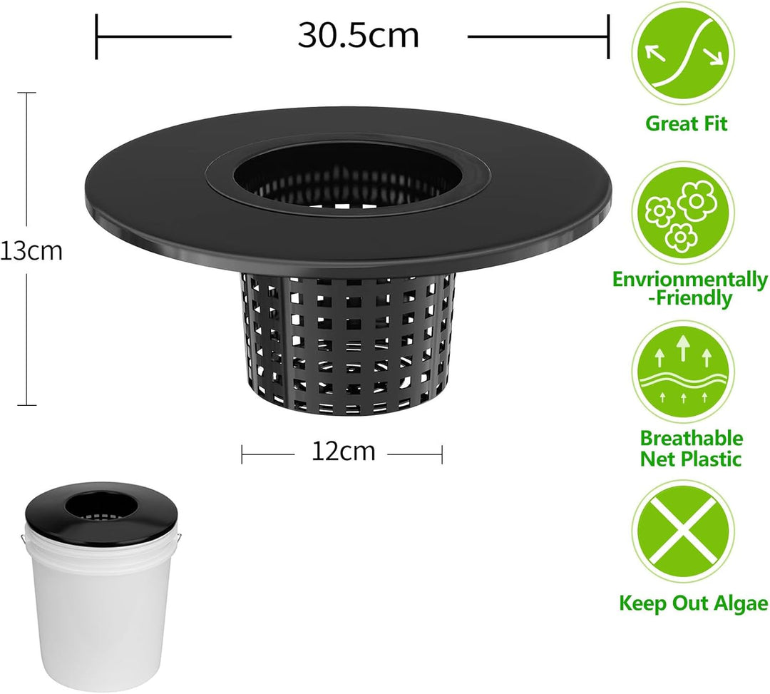 Netztöpfe 15,2 cm für 1,5 Liter Eimer-Netz-Topfdeckel, 6 Stück, 2 in 1 breite Lippe, Hydrokultur-Eim