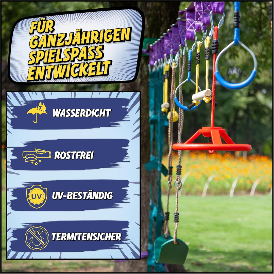 Ninja Warrior Obstacle Course for Kids Workout Equipment, 2 x 55ft Slacklines with 10 Weatherproof &