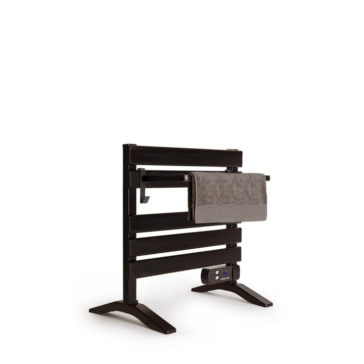 CREATE / WARM Towel Mini 150W / Elektrischer Badheizkörper Schwarz mit Standfüssen und Regal / 52,3x