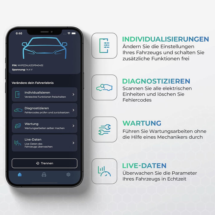 Carista OBD2 Bluetooth-Adapter und -App: Diagnose, Anpassung, Wartung, Live-Daten für Ihres Audi, BM