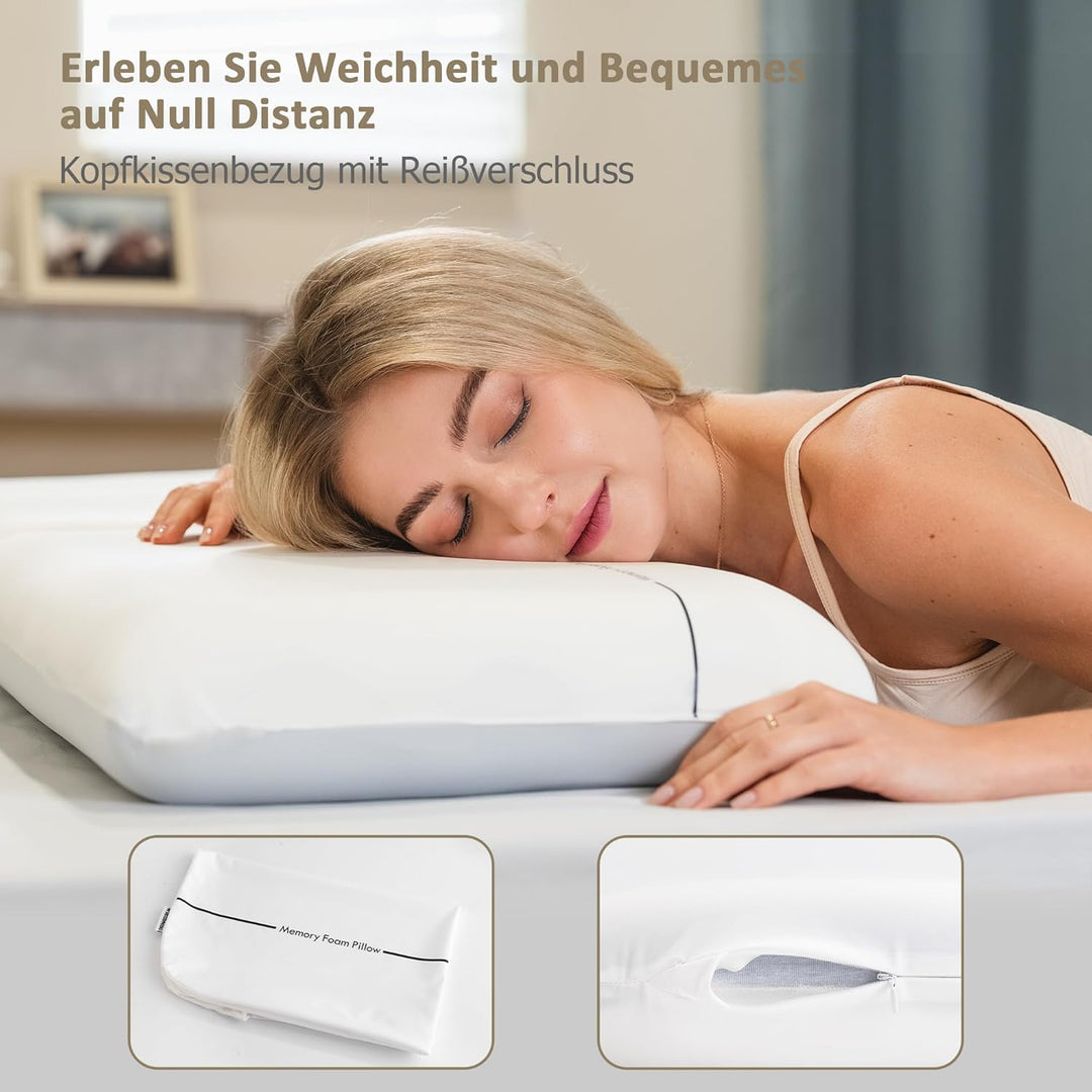 Winthome Memory Foam Kissen mit Kissenbezug Weich und Bequem, Nackenstützkissen Doppel-Seiten-Design