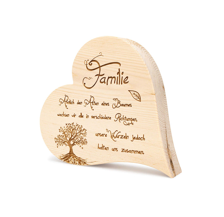 sagl.tirol holzmanufaktur Zirbenherz mit Lebensbaum und Spruch Familie. (20 cm), 20 cm