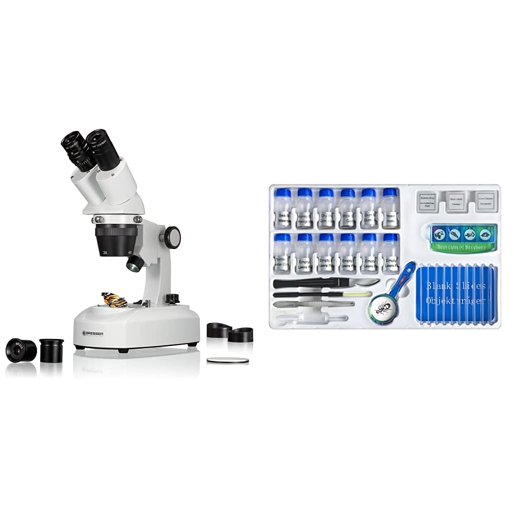 Bresser 3D Stereo Auflicht Durchlicht Mikroskop Researcher ICD LED 20x-80x mit 360° drehbarem Tubus