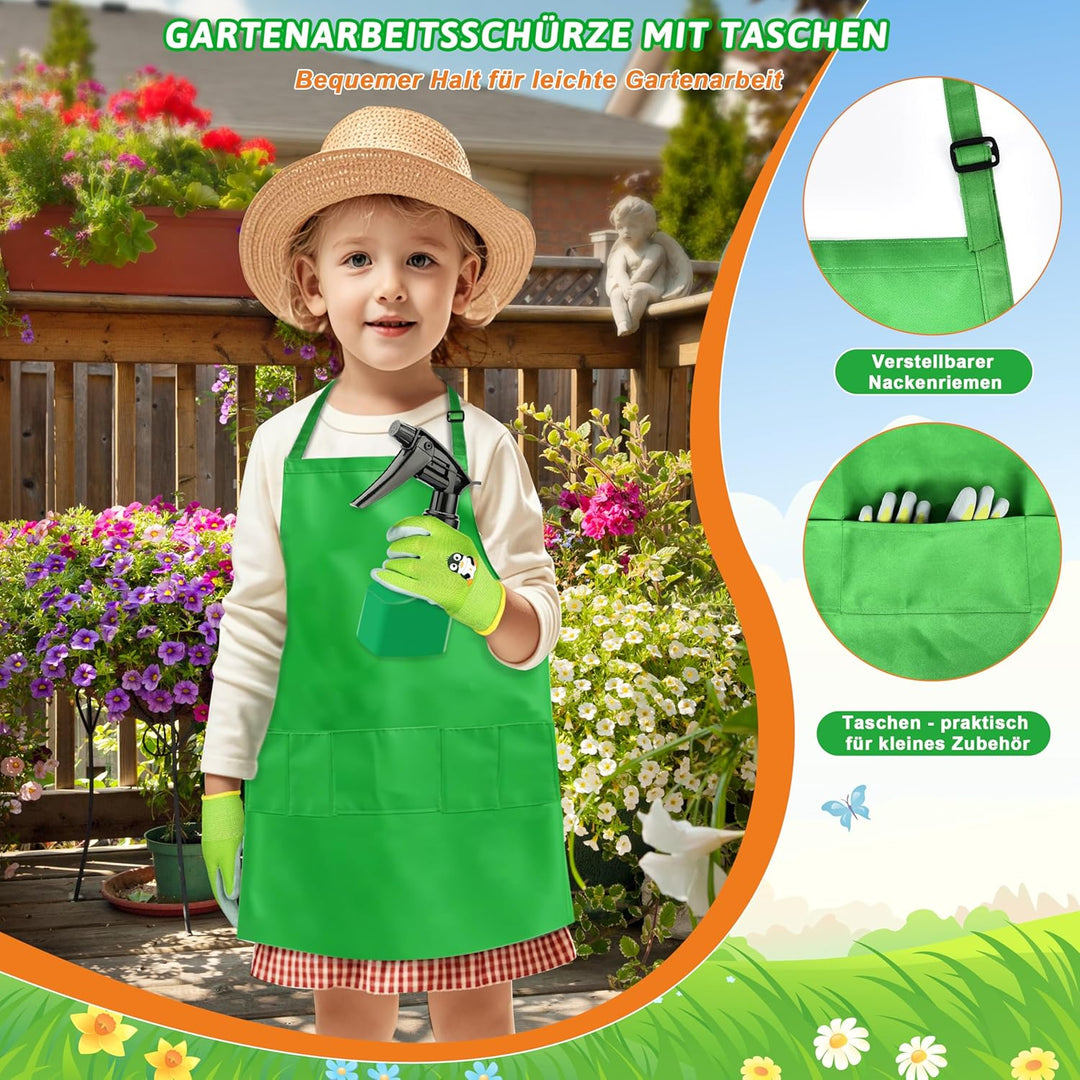 IEEILULU Kinder Gartengeräte Set, Gartenwerkzeug Kinder aus Holz 7 Teilig, Gartenspielzeug Abnehmbar