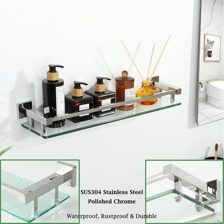 SAYAYO Duschablage Edelstahl, Duschregal Poliert Glasregal Badezimmer Regal Duschkorb Shampoo Halter