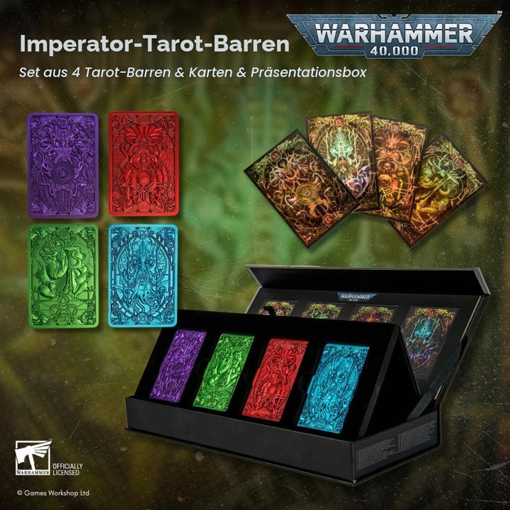 Warhammer 40.000 Imperial Tarot Ingot Gods 4‑Pack – offiziell lizenziertes Metall-Sammlerset, Ausste
