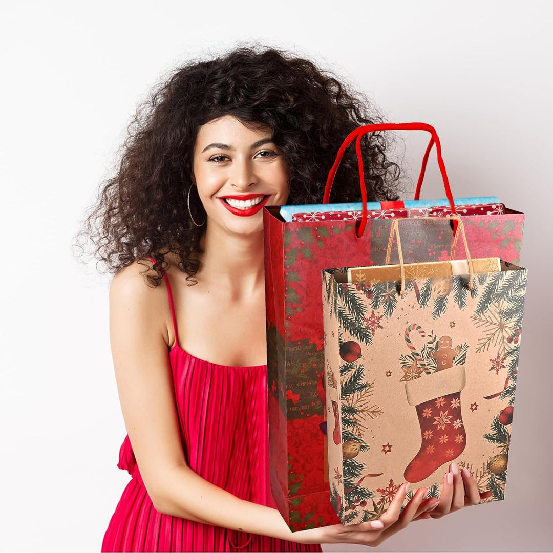 Cieex Geschenktüten Weihnachten mit Henkel, 10 Stück Weihnachtliche Geschenkverpackung, Bedruckte He