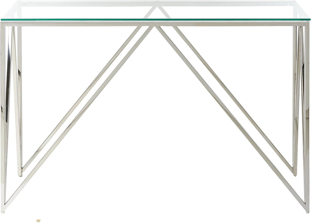 Schmaler Konsolentisch rechteckig transparent Metallgestell silber Glamour Weso