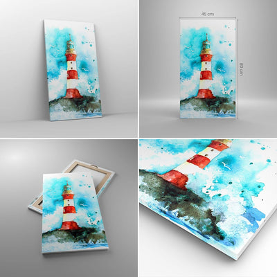 Bilder auf Leinwand Leuchtturm Wasser Illustration Welle Leinwandbild mit Rahmen 45x80cm Wandbilder