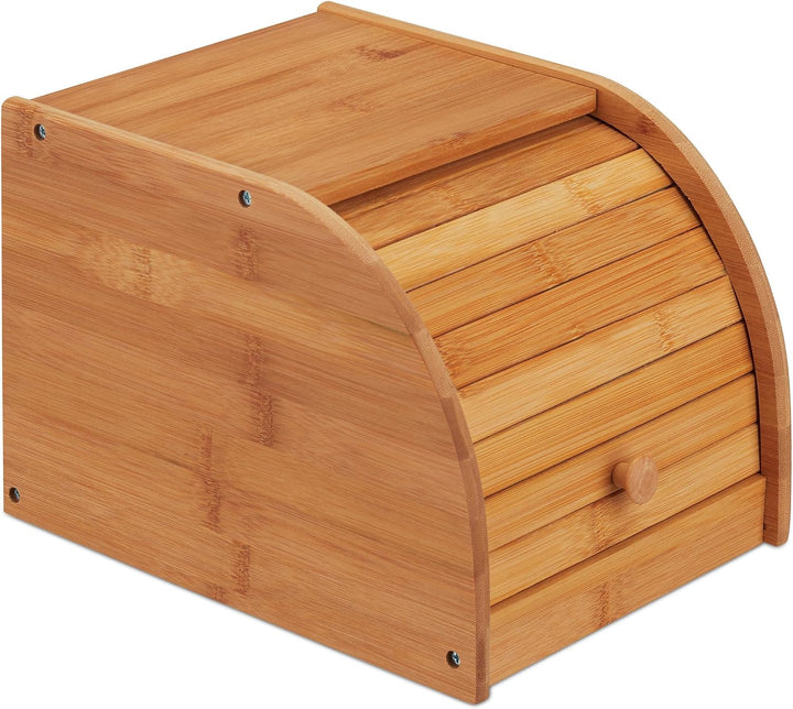 Relaxdays Brotkasten Bambus, rollbare Frontklappe, aromadichte Brotaufbewahrung, Rollbrotkasten, HBT