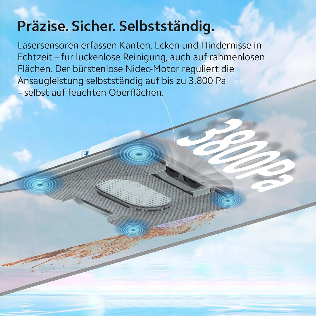 HUTT W8 Fensterreinigungsroboter mit Fernbedienung | 2-Fach Sprühsystem & 3800Pa Saugkraft | 80ml Ta