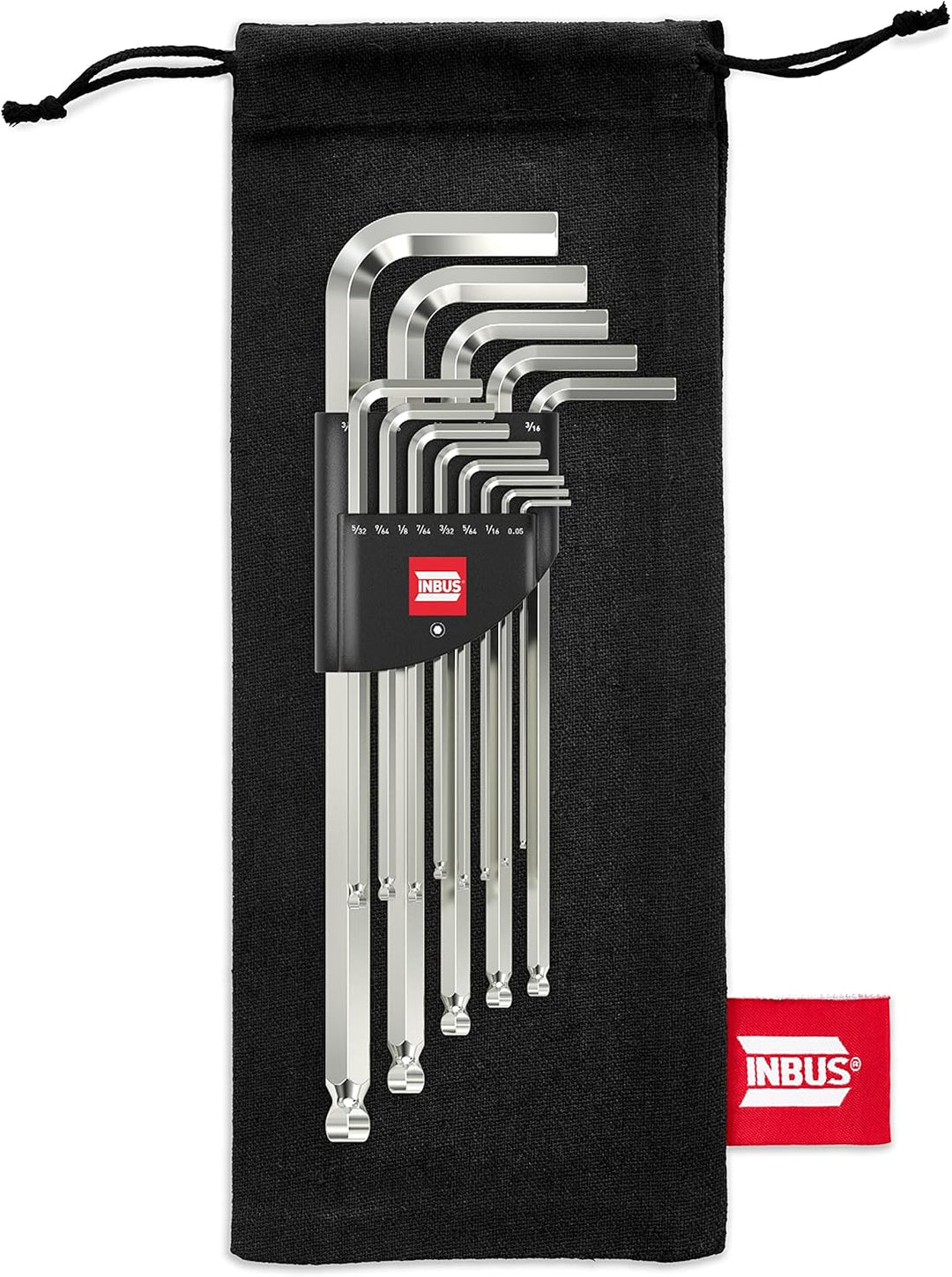 INBUS® 70426 Winkelschraubendreher Set (Zoll) 13tlg, 0.05–3/8", mit Kugelkopf — Made in Germany