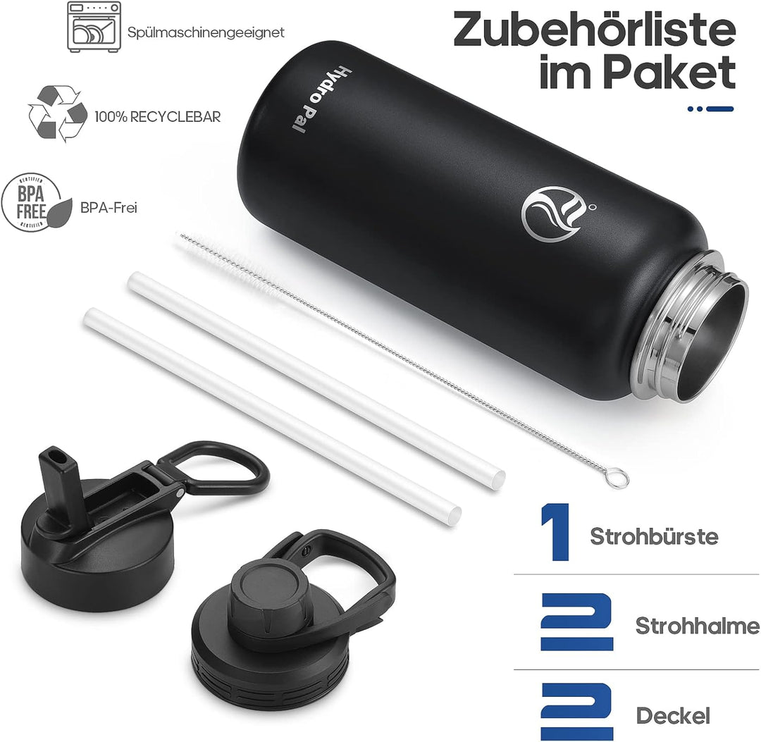 HydroPal Edelstahl Trinkflasche - 750ml, 1L, 1,2L, BPA-Frei, Kohlensäure geeignet, Isolierte Thermos