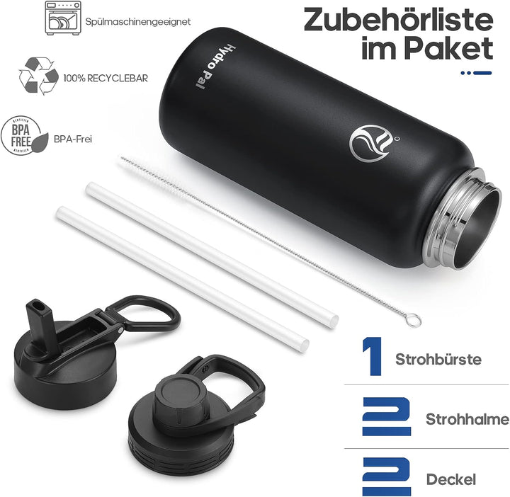 HydroPal Edelstahl Trinkflasche - 750ml, 1L, 1,2L, BPA-Frei, Kohlensäure geeignet, Isolierte Thermos