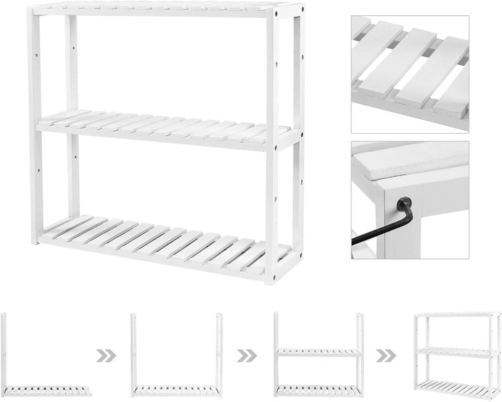 SONGMICS Badregal, Badezimmerregal, Bambus-Regal, Pflanzenregal mit 3 verstellbaren Ablagen, Wandmon