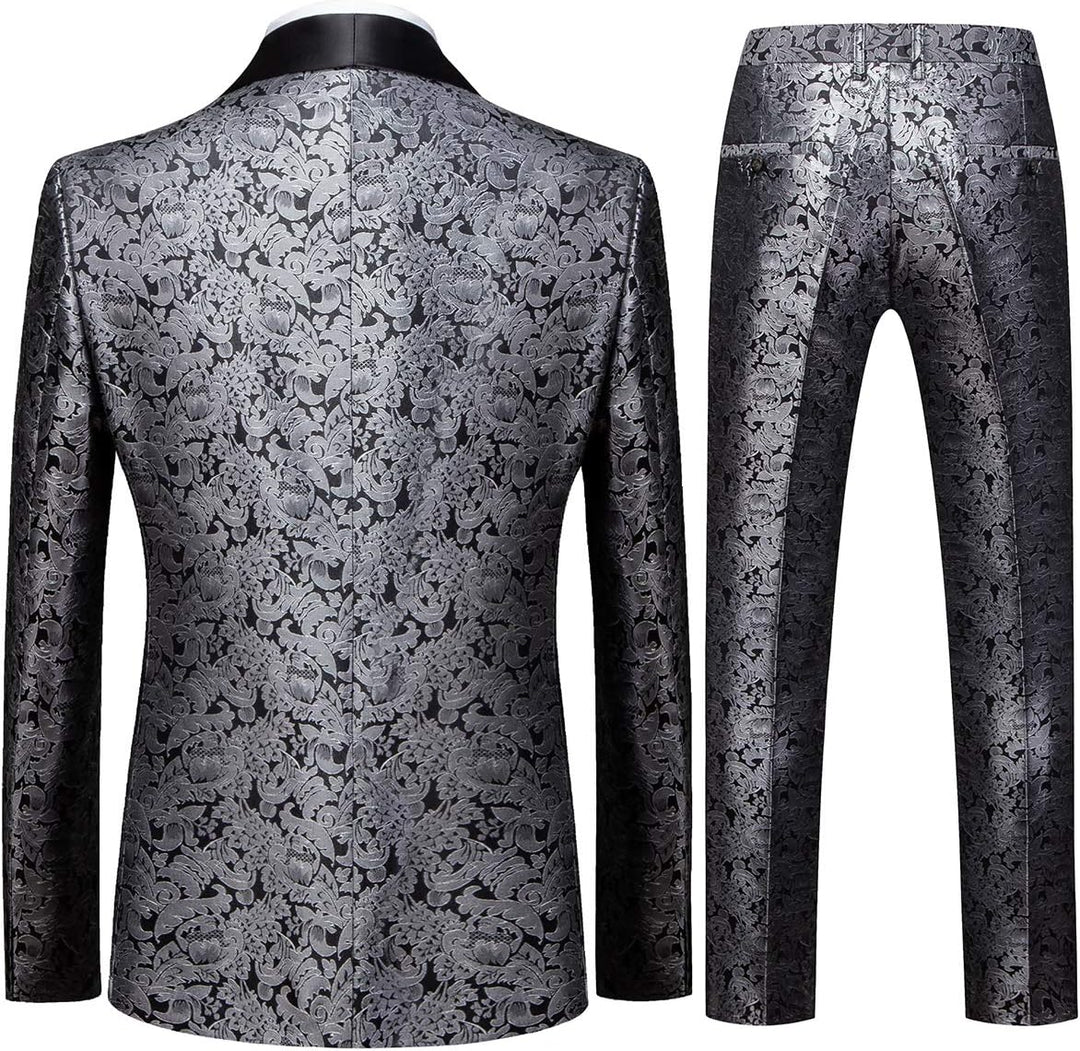 Sliktaa Anzug Herren 3-Teillig mit Schalkragen Muster Hochzeit Formell Business Smoking Jacke Weste