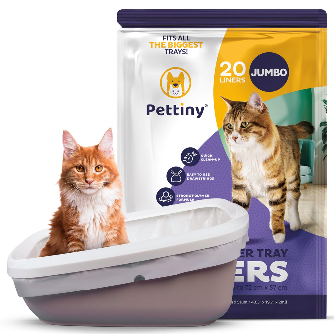 Pettiny Jumbo Katzentoilettenbeutel mit Zugbändern – 20er Pack Kratzfeste Tüten für Riesige Katzento