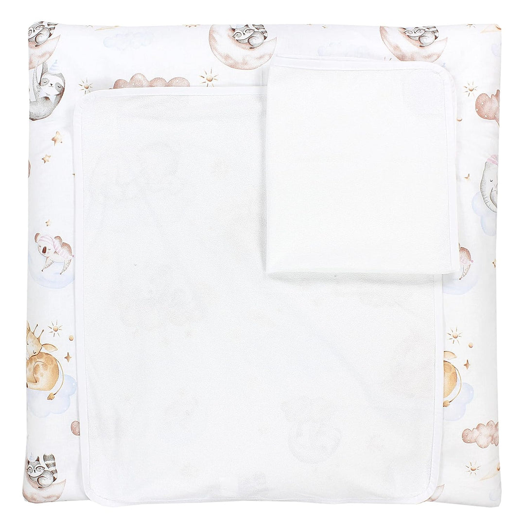 TupTam Baby Wickelauflage inkl. 2 Frotteebezüge ANK019, Farbe: Tiere auf Wolken, Grösse: 76 x 76 cm
