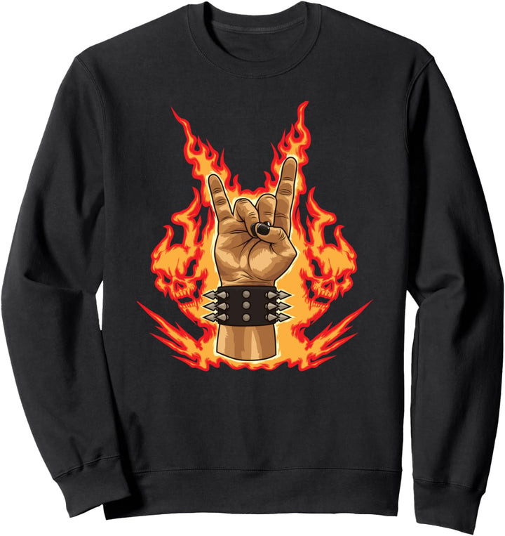 Teufelshörner in Flammen - Heavy Metal Musik Band Sweatshirt