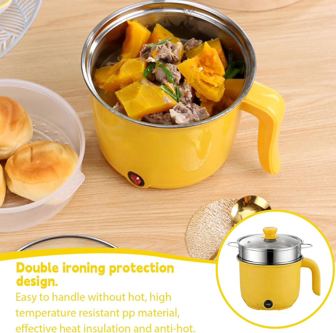 Elektrische Hot Pot Topf, 1.5L Kleiner Elektrischer Kochtopf mit Dämpfkorb aus Edelstahl, 600W Tragb