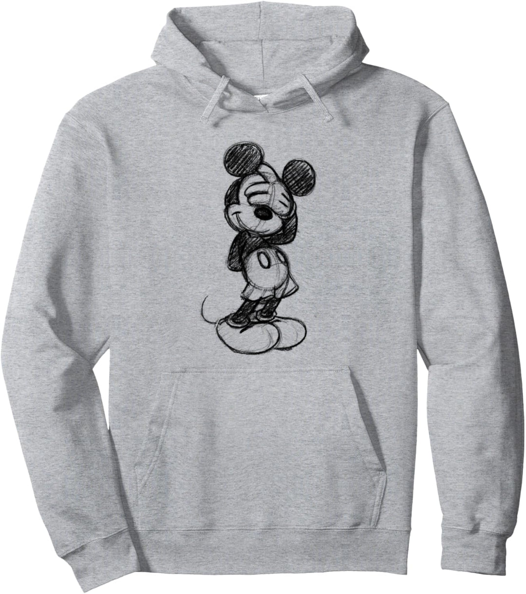 Disney Mickey Mouse Shy Sketch in Black Pullover Hoodie
