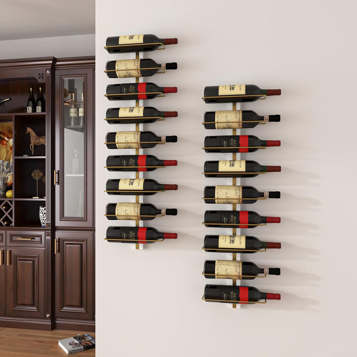 B4life Weinregal Flaschenregal Wand für 9 Weinflaschen -Holz, Metall Schwarz Hängendes Regal für Küc