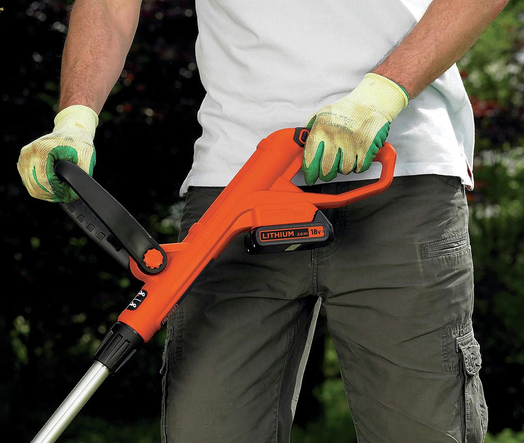 Black+Decker Akku-Rasentrimmer (18V 2,0Ah Li-Ion, Schnittbreite 23 cm, Zweithandgriff, Kantenschneid